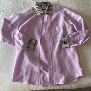 BURBERRY NWOT mens lavender button down with Burberry check collar and cuffs